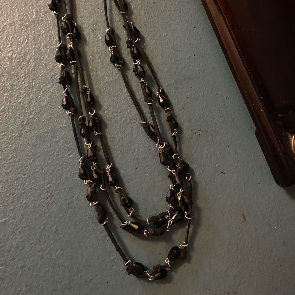Ladies long leather look necklace